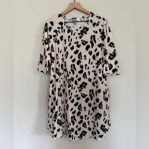 TICKLED TEAL CREAM LEOPARD PRINT ROWAN DRESS XL